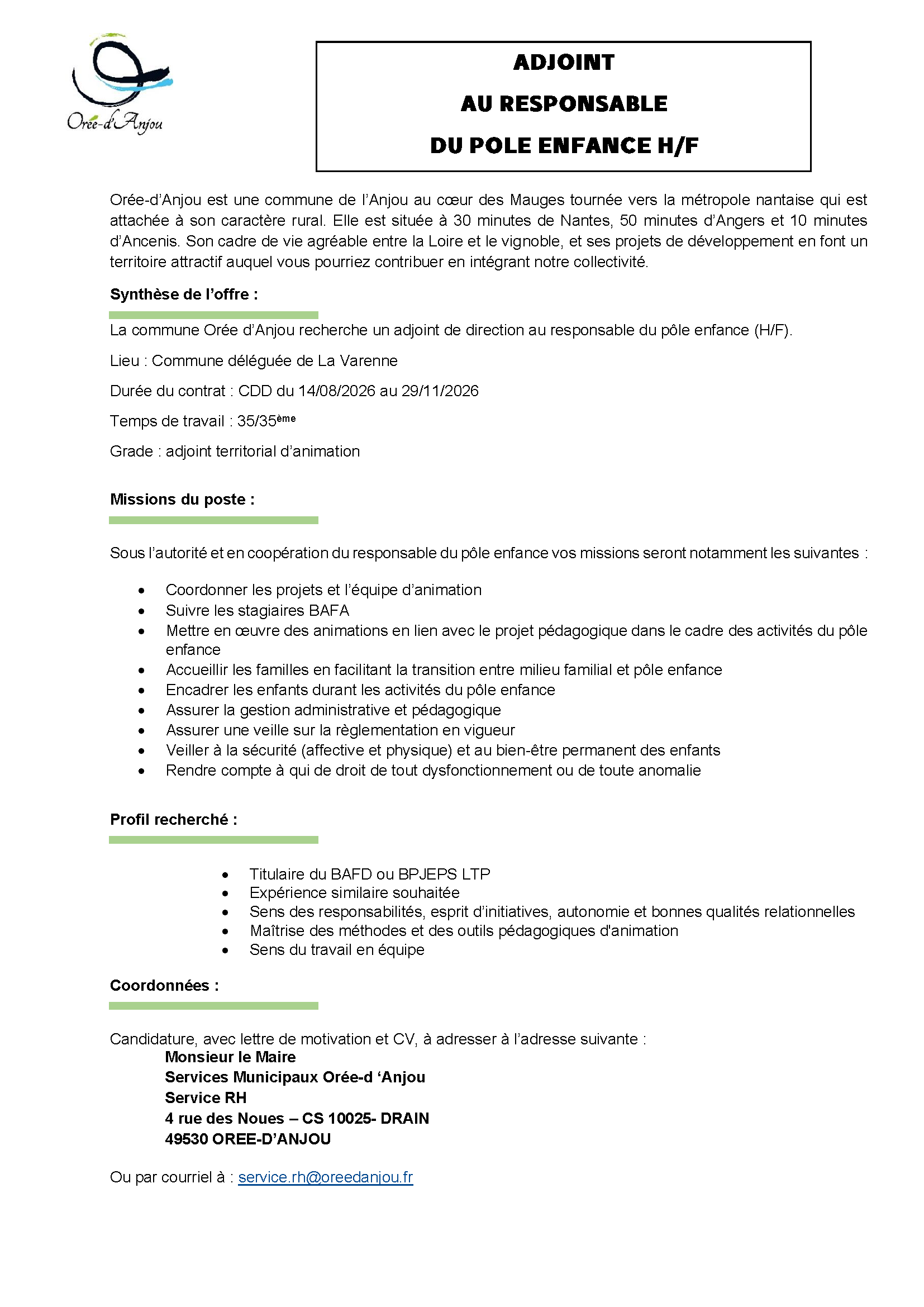 Adjoint responsable pole enfance LV
