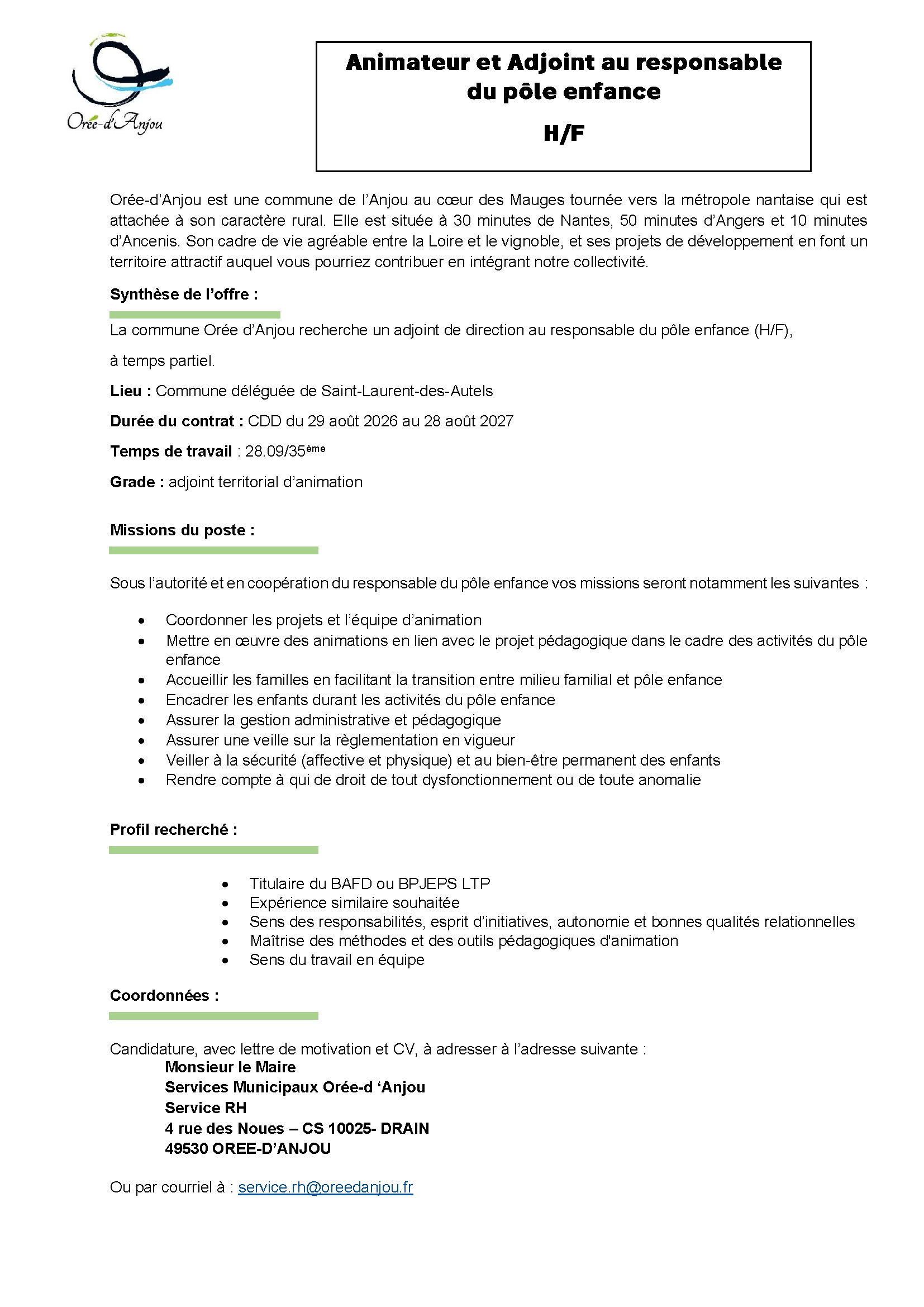 2026-32 Animateur et adjoint direction responsable pole enfance SLDA