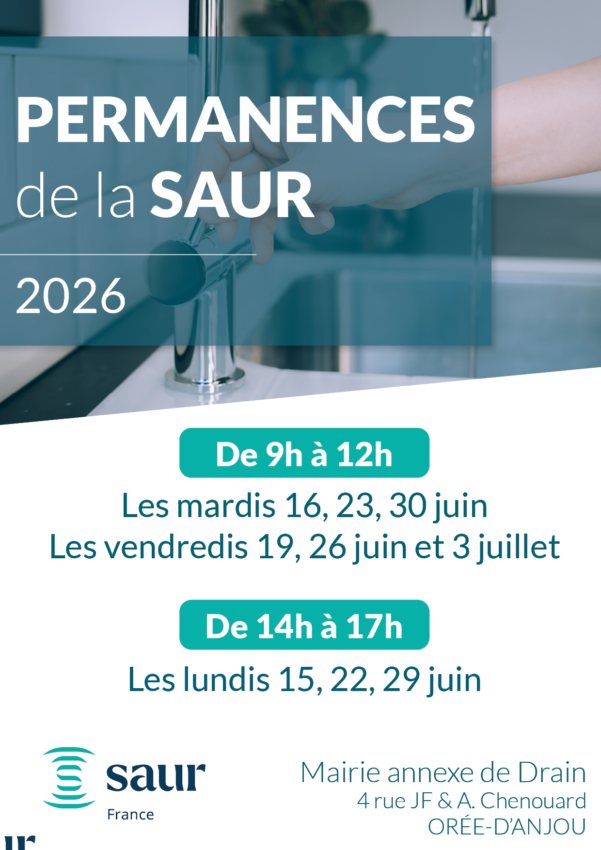 Affiche permanences de la SAUR à Drain en juin 2026
